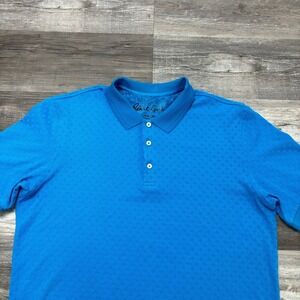 Robert Graham Blue‎ Mens L Textured Interwoven Design Short Sleeve Polo Shirt